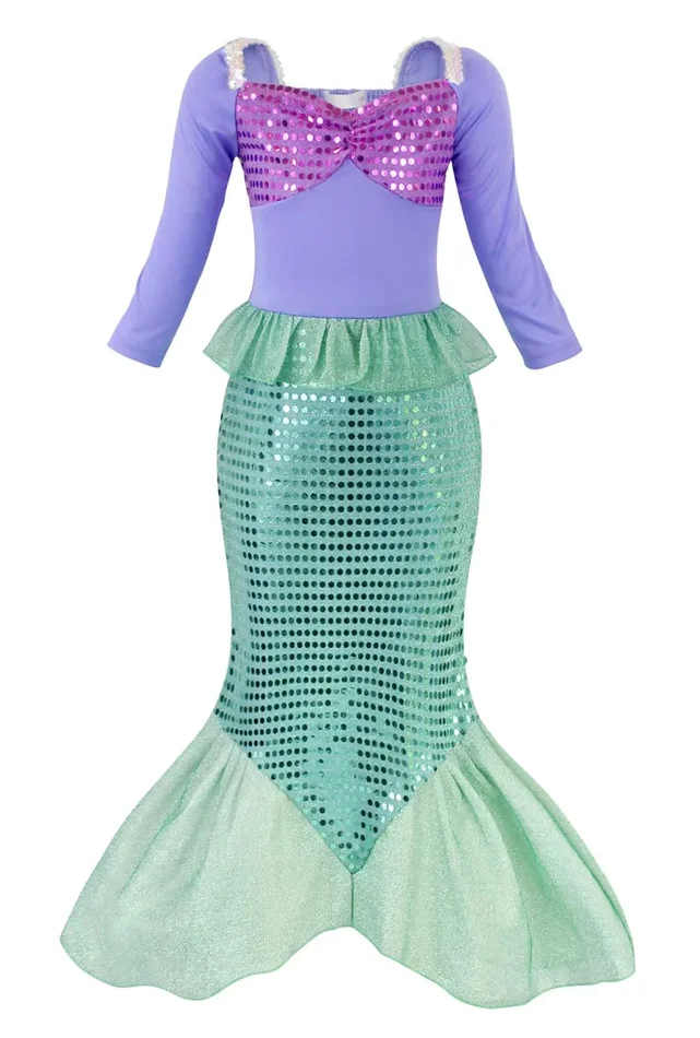 AmzBarley Il Costume della Sirenetta Ariel 7-8 anni, Verde Con Accessori - immagine 3