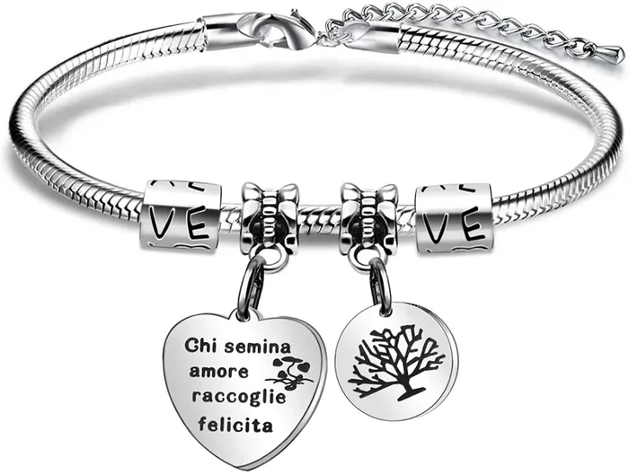Angelra Bracciale da Donna con Ciondolo In Acciaio,”Chi Semina Amore Raccoglie la Felicita” Misura regolabile Incisione Argento Braccialetto (Style 2) Fornitura