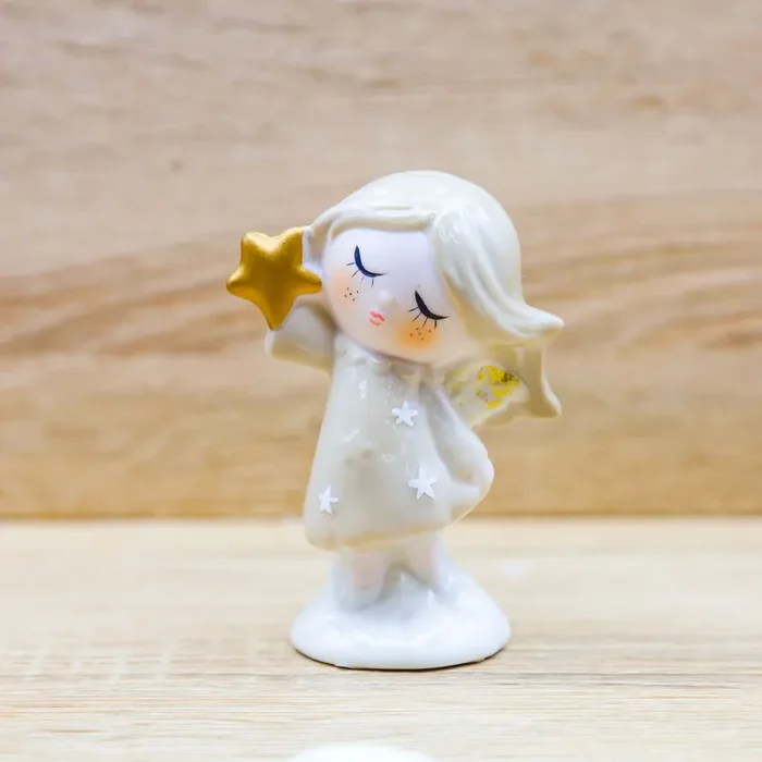 Angioletto Femmina con Abito Beige e Stella Oro Claraluna - immagine 2