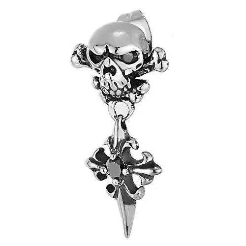 Annata Pirata Teschio Orecchini del Cranio con Pendenti Spillo Croce e Nero… - immagine 2