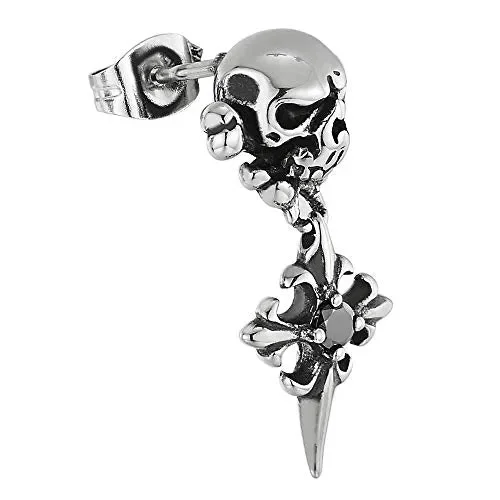 Annata Pirata Teschio Orecchini del Cranio con Pendenti Spillo Croce e Nero… - immagine 3