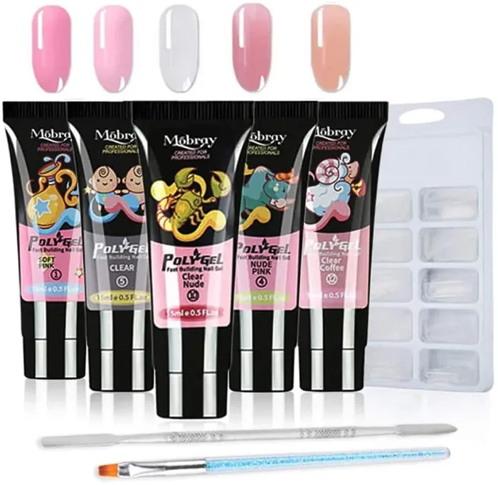 Anself 5 *15ml Poly Gel Unghie kit + 100 pezzi Unghie Finte Strumenti Rapida Asciugatura con Pennelli e Penna a Doppia Testa per Nail Art Moda