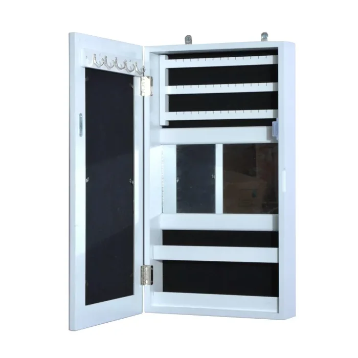 Armadio Portagioie con Specchiera da Parete in Legno Bianco 31x56x8.5 cm