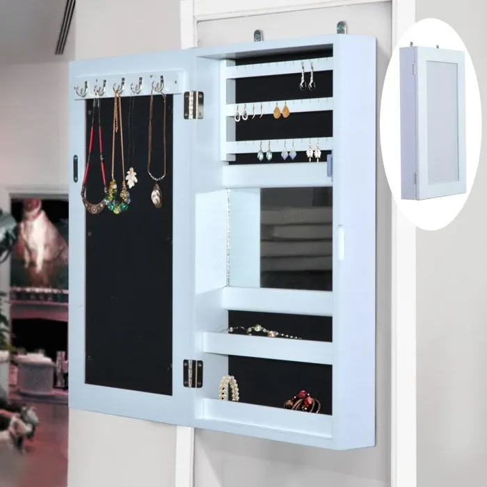 Armadio Portagioie con Specchiera da Parete in Legno Bianco 31x56x8.5 cm - immagine 2