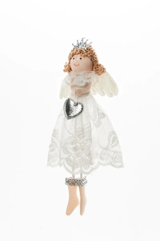 ARPIMEX Angioletto Natale Stoffa 19 Cm con Cuore Bianco