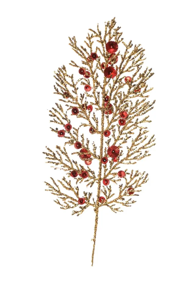 ARPIMEX Foglia Natale Felce Glitterato 4 Cm Rosso Oro