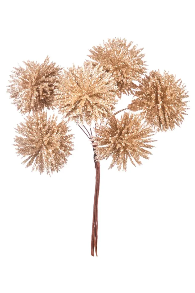 ARPIMEX Mazzetto Natale 6 Castagne Glitterate H 13 Cm Oro