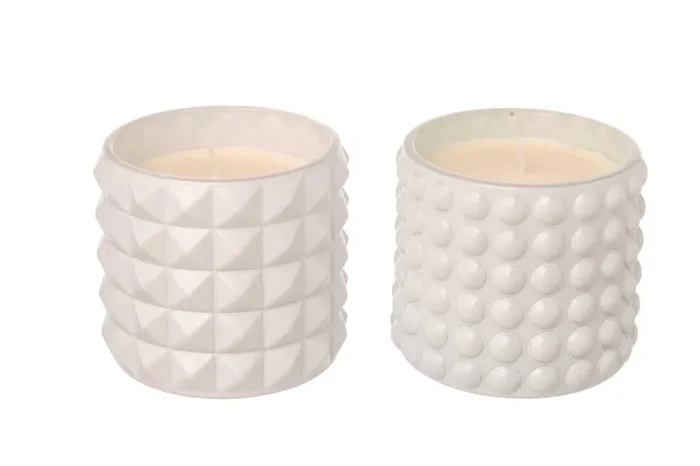 ARPIMEX Vasetto Vetro con Cera D 9,5 Cm H 8,5 Cm Mix 2 Pz Bianco