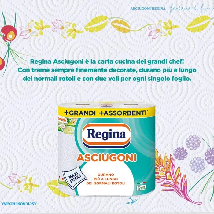 Asciugoni Regina Carta Cucina | Confezione da 2 Rotoli a 2 veli | 85 strappi per rotolo* | Maxi Fogli più Grandi e più Assorbenti | Carta 100% certificata FSC® - immagine 3