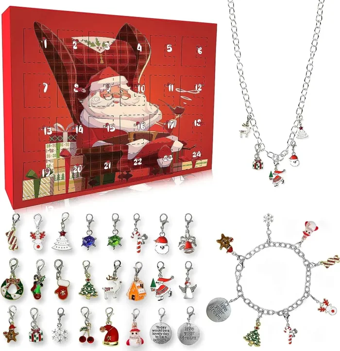 Awutzut Calendario Avvento Ragazza 2024 Regalo di Natale con Bracciale Collana e 24 Pendenti per Bambini