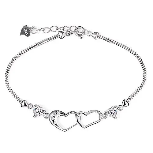 B.Catcher donna braccialetto in argento S925 e zirconi placca con due cuori…