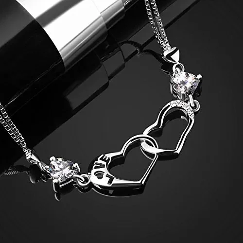 B.Catcher donna braccialetto in argento S925 e zirconi placca con due cuori… - immagine 2