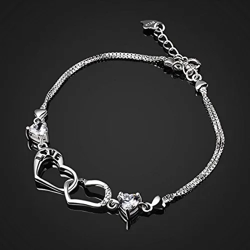 B.Catcher donna braccialetto in argento S925 e zirconi placca con due cuori… - immagine 3