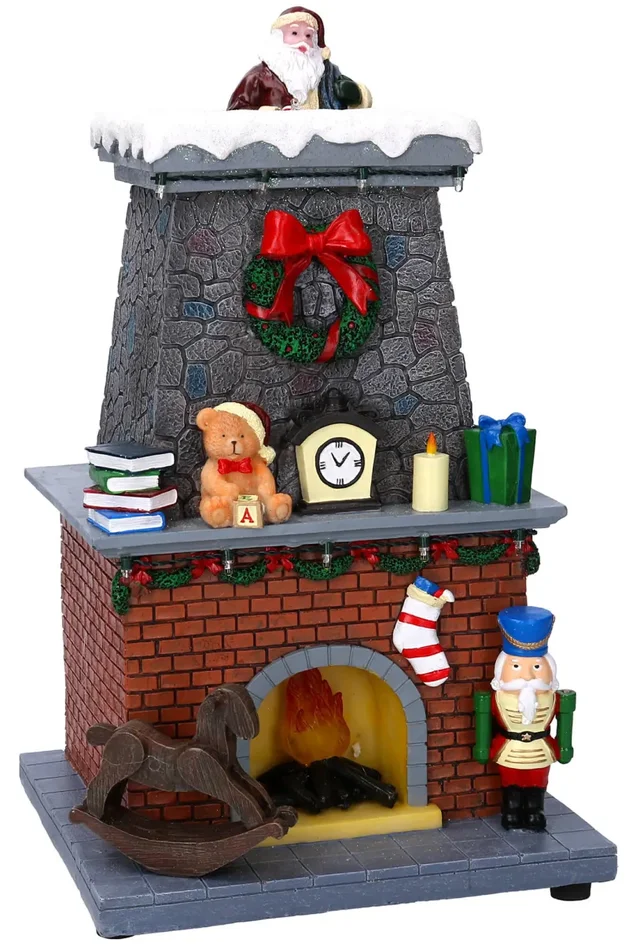 Babbo Natale nel Camino in Resina con Luci e Suoni 19,5×18,5×33 cm Fornitura
