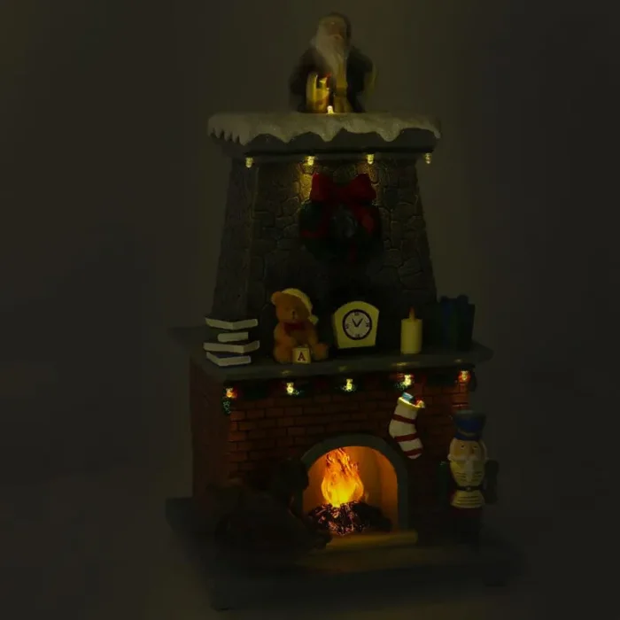 Babbo Natale nel Camino in Resina con Luci e Suoni 19,5×18,5×33 cm Fornitura - immagine 2