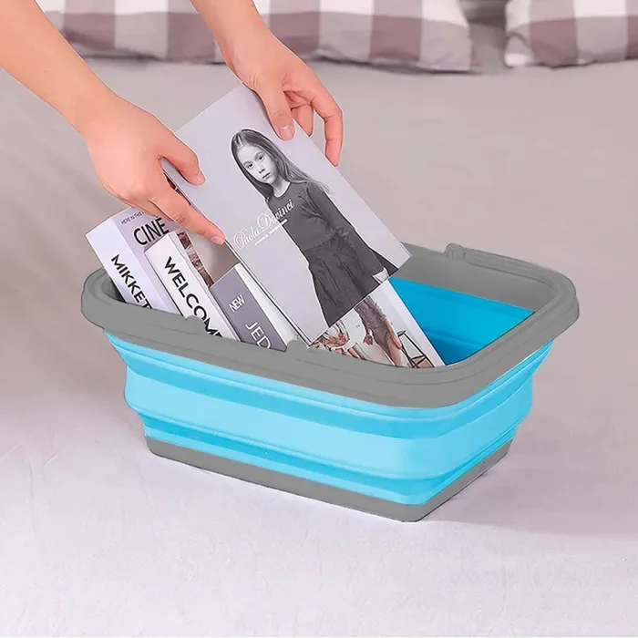 Bacinella Contenitore Salvaspazio 9 Litri Pieghevole Multiuso con Manici Blu