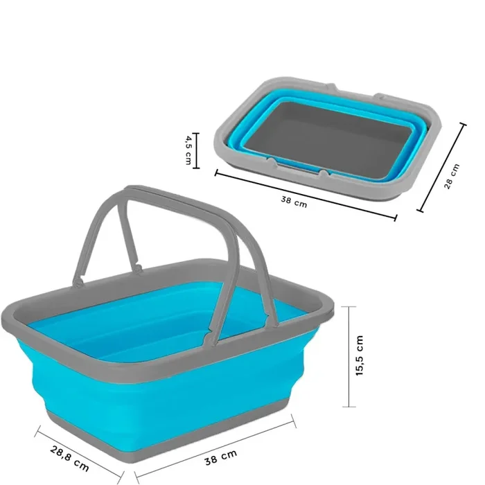 Bacinella Contenitore Salvaspazio 9 Litri Pieghevole Multiuso con Manici Blu - immagine 3