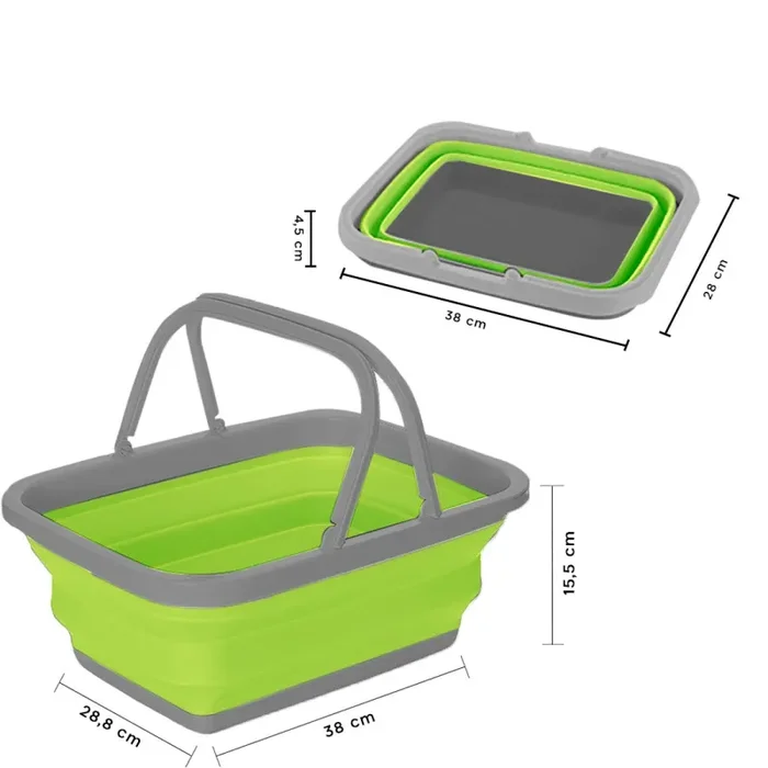 Bacinella Contenitore Salvaspazio 9 Litri Pieghevole Multiuso con Manici Verde