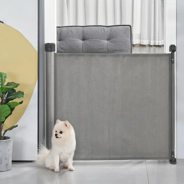 Barriera di Sicurezza per Cani Estensibile fino 140 cm per Porte e Scale Grigio - immagine 2