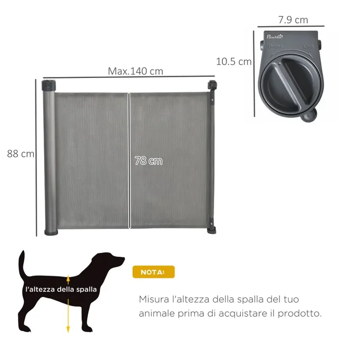 Barriera di Sicurezza per Cani Estensibile fino 140 cm per Porte e Scale Grigio - immagine 3