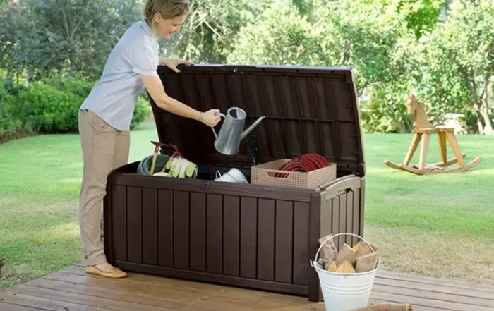 Baule Cassapanca da Esterno 128x61x65 cm in Resina Effetto Legno Keter Glenwood Marrone - immagine 3