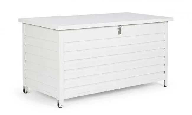 Baule Cassapanca da Esterno 141x73x74 cm in Alluminio con Ruote Bianca