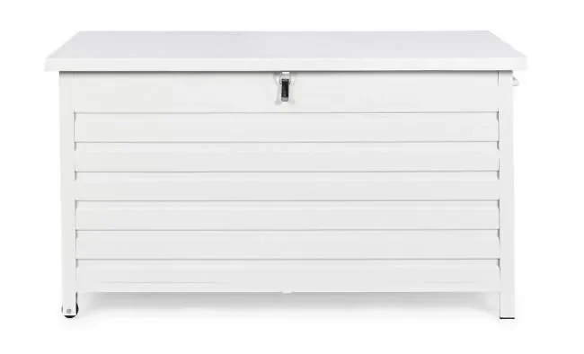 Baule Cassapanca da Esterno 141x73x74 cm in Alluminio con Ruote Bianca - immagine 3