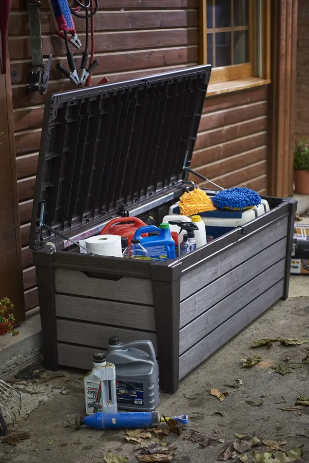 Baule Cassapanca da Esterno 145×60,3×69,7 cm in Resina Keter Brushwood Antracite Vendita calda - immagine 3