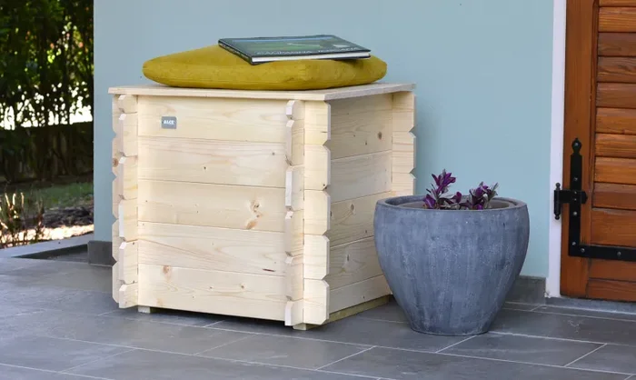 Baule Cassapanca da Esterno 60x60xh56 cm Gaia in Legno di Abete Naturale - immagine 2