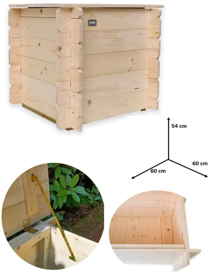 Baule Cassapanca da Esterno 60x60xh56 cm Gaia in Legno di Abete Naturale - immagine 3