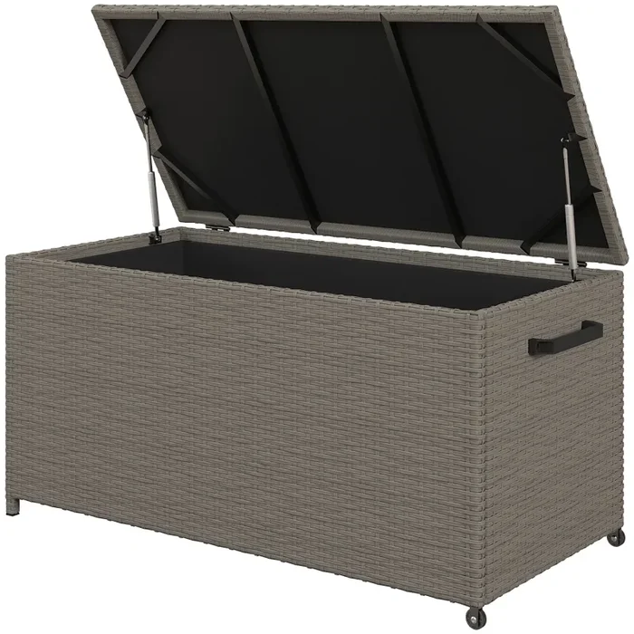 Baule da Esterno 102x52x52 cm Capacità 184L Rivestimento Interno Impermeabile Effetto Rattan Grigio Sconti