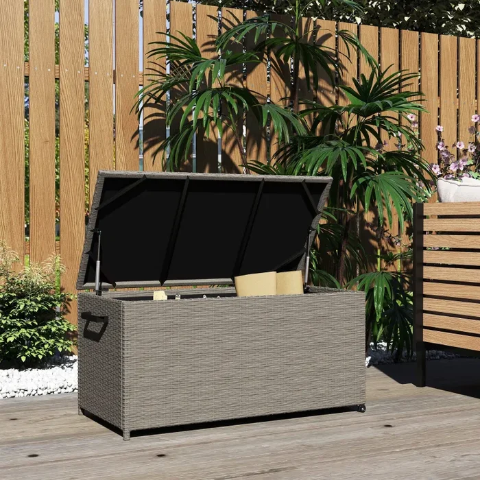 Baule da Esterno 102x52x52 cm Capacità 184L Rivestimento Interno Impermeabile Effetto Rattan Grigio Sconti - immagine 2