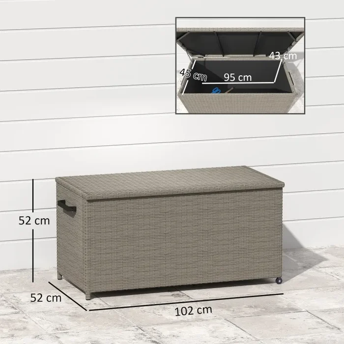 Baule da Esterno 102x52x52 cm Capacità 184L Rivestimento Interno Impermeabile Effetto Rattan Grigio Sconti - immagine 3
