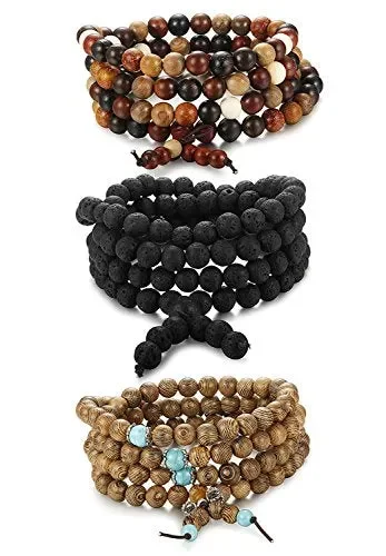 BESTEEL 3 Pezzi Elastici Buddha Bracciali Collane Stile A, Pietra Lavica Nera Saldi
