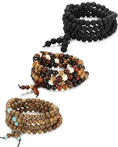BESTEEL 3 Pezzi Elastici Buddha Bracciali Collane Stile A, Pietra Lavica Nera Saldi - immagine 2