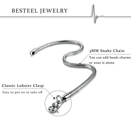 BESTEEL 3MM Bracciali per Charm e Bead Donne Catena del Serpente… - immagine 2