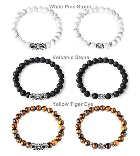 BESTEEL 6PCS 8MM Palline Bracciali per Uomo Vulcanica Giallo Tigre Occhio… - immagine 2