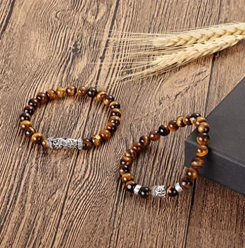 BESTEEL 6PCS 8MM Palline Bracciali per Uomo Vulcanica Giallo Tigre Occhio… - immagine 3