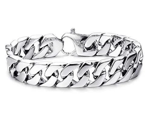 BESTEEL Acciaio Inox Bracciali Uomo Semplice Catena Cubana Bracciale Grossa…