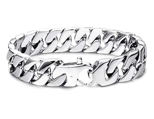 BESTEEL Acciaio Inox Bracciali Uomo Semplice Catena Cubana Bracciale Grossa… - immagine 2