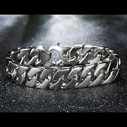BESTEEL Acciaio Inox Bracciali Uomo Semplice Catena Cubana Bracciale Grossa… - immagine 3