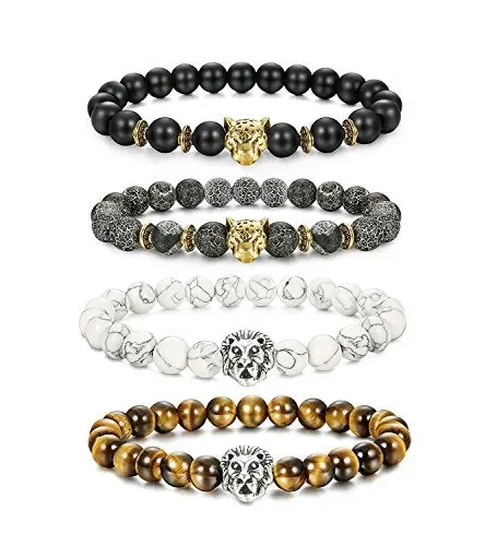 BESTEEL Gioielli 4PCS Bracciali Perle Roccia Lavica per Uomo Donna… Vendita calda