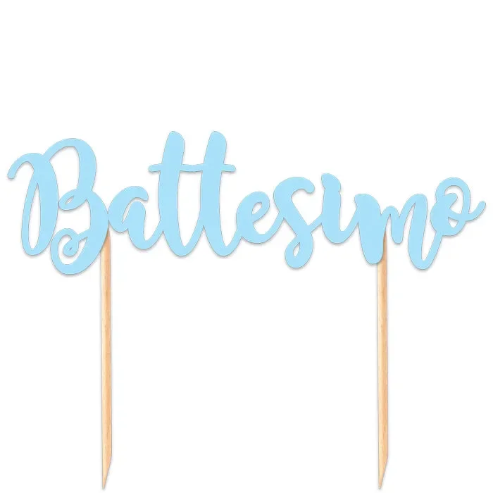 Big Party Cake Topper Italic Battesimo 20 Cm Celeste