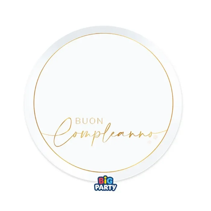 Big Party Piatti Carta Buon Compleanno Gold D 18 Cm Bianco Oro Fornitura