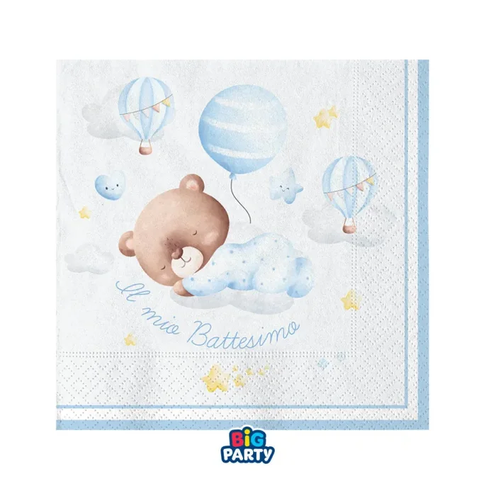 Big Party Tovaglioli Carta Battesimo Bear 25 x 25 Cm Cf 16 Pz Celeste