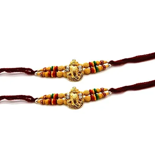 Bignay Set di 2 fili Raksha Bhandan fatti a mano Rakhi, Multi Stone Rakhi – 4 Fornitura