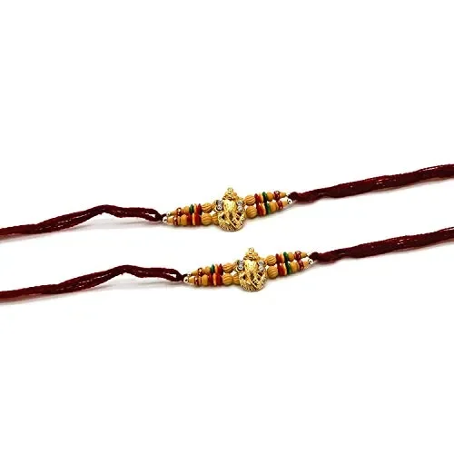 Bignay Set di 2 fili Raksha Bhandan fatti a mano Rakhi, Multi Stone Rakhi – 4 Fornitura - immagine 2