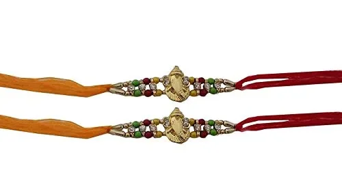 Bignay Set di 2 fili Raksha Bhandan fatti a mano Rakhi, Multi Stone Rakhi – 4 Fornitura - immagine 3