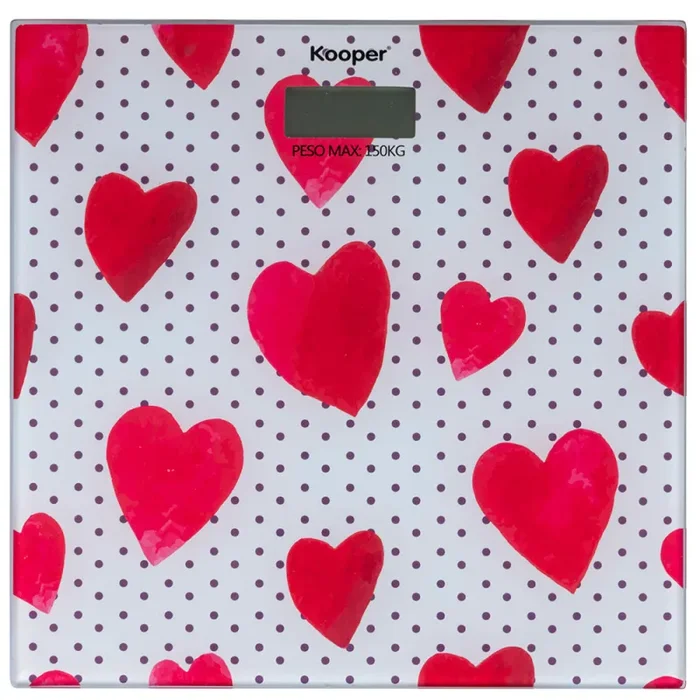 Bilancia Pesapersona Elettronica Max 150 Kg in Vetro Kooper Bianco con Cuori