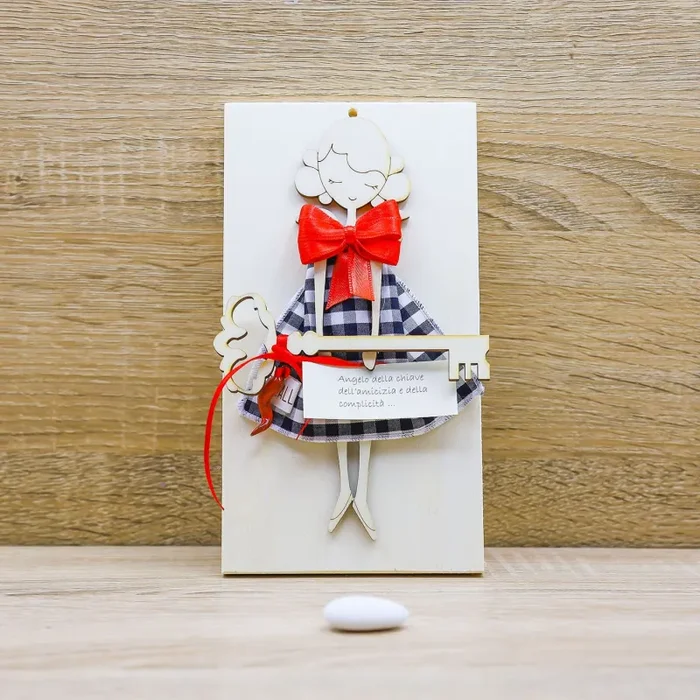 Bimba/Angelo della Chiave con Abito Blu a Quadri Beccalli